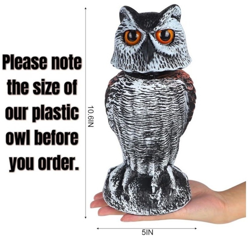 3 Pack Rotating Head Owl Bird Deterrent Scarecrow Decoy Garden Pest Repellent - Picture 3 of 11
